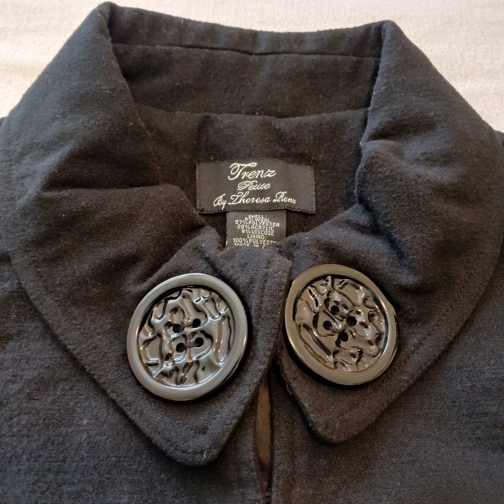 Trendz By Theresa Renz Wool Blend Blazer Petite Large 3/4 Sleeve Black Artsy - Picture 5 of 10